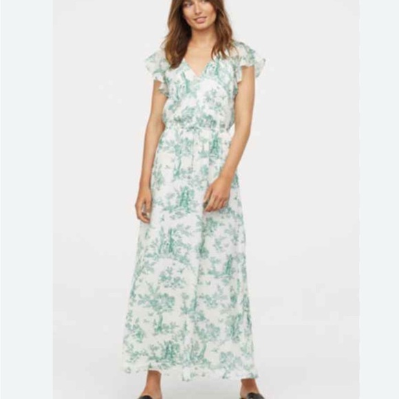 H&M Green V-Neck cottage core Maxi Sundress 4 - Picture 1 of 8